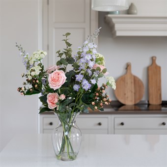 Faux Rose & Larkspur in Bouquet Vase