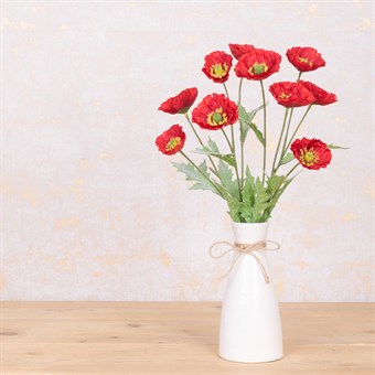 Faux Poppies in Ceramic Vase Red