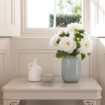 Faux Peonies in Ceramic Vase White