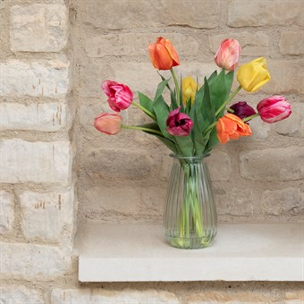 Faux Mixed Tulips in Ribbed Vase