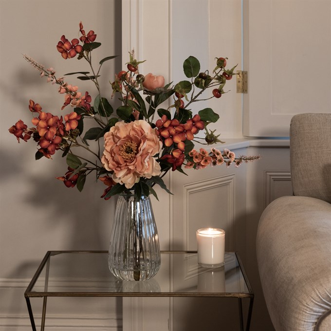 Faux Autumn Flowers & Rosehip in Vase