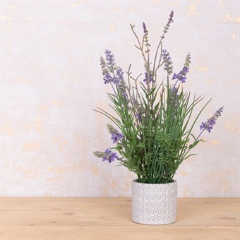 Faux Lavender in Stone Pot
