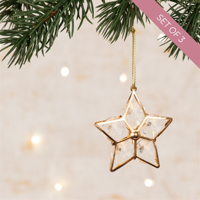 3 Ornamental Jewelled Star Christmas Decorations