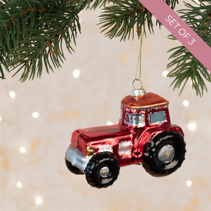 Set of 3 Tractor Glass Tree Decorations