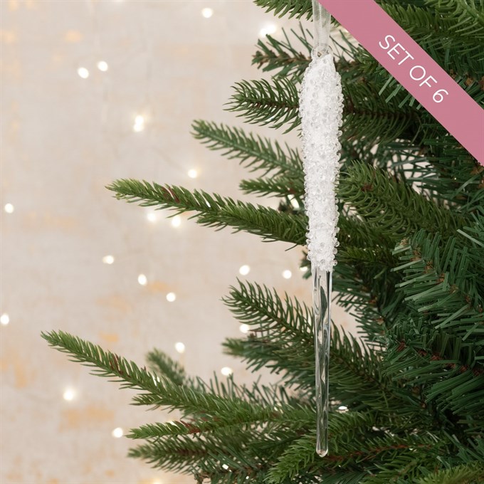 Set of 6 Frosted Icicle Decorations