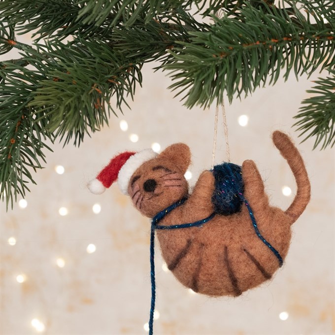 Cat & Ball of Wool Felt Tree Decoration