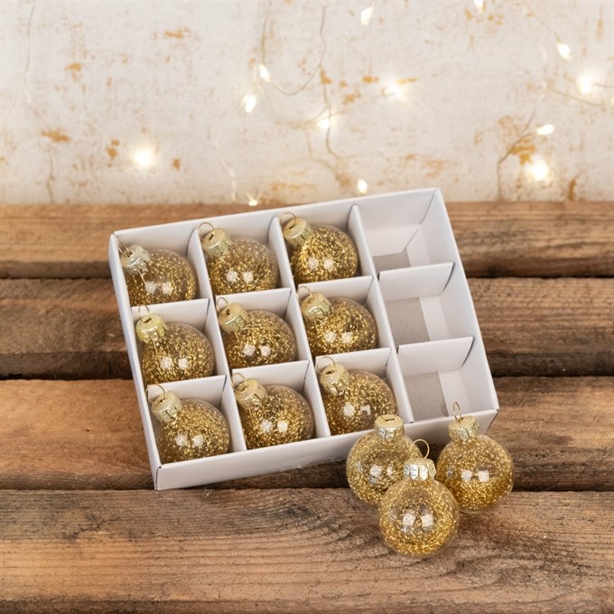 Boxed Mini Glass Baubles Set Gold
