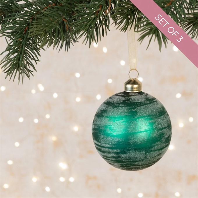 Set of 3 Helena Glass Baubles Green