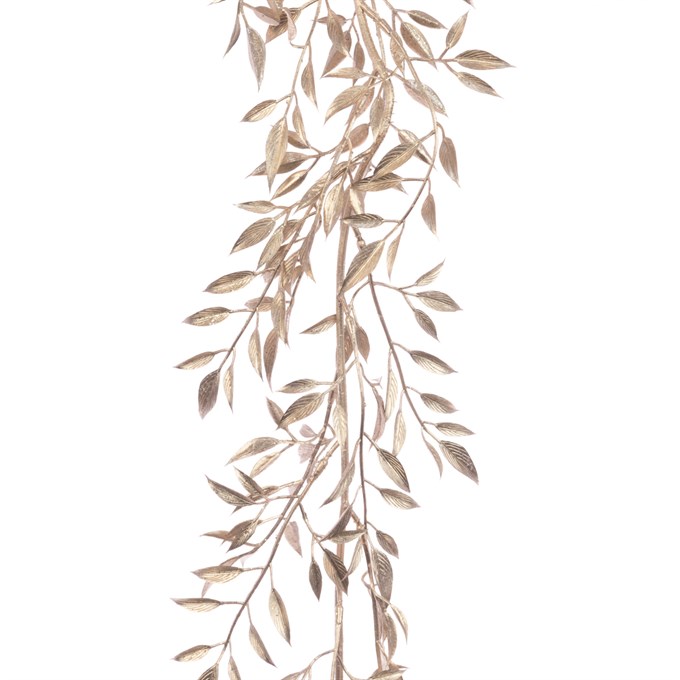 Metallic Delicate Faux Leaf Garland Champagne