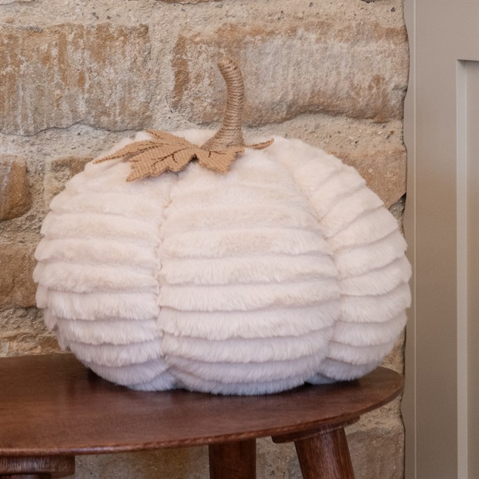 Cream Faux Fur Pumpkin Decoration, 28cm