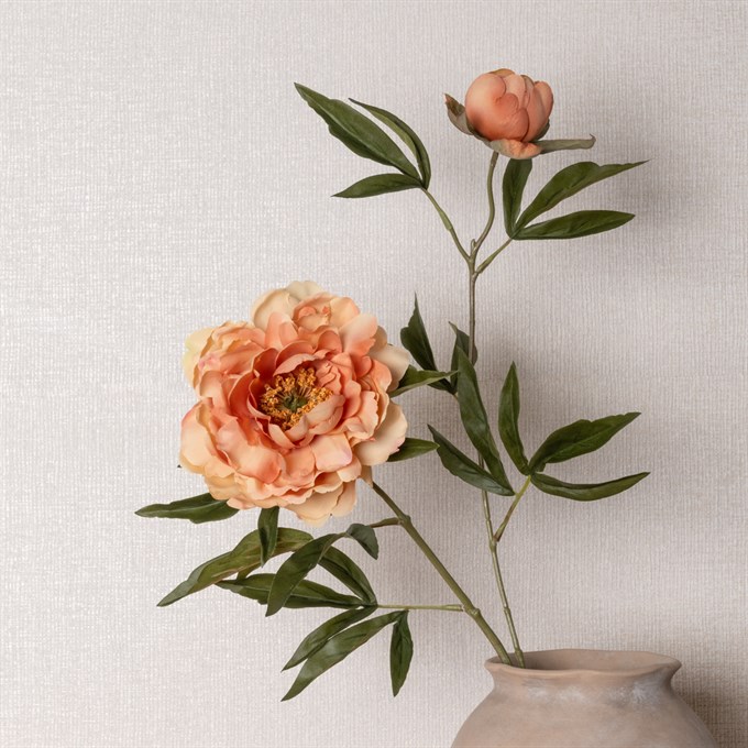 ECO Faux Autumn Peony Stem, Antique Peach