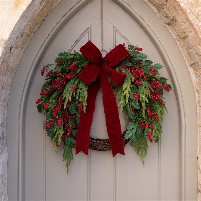 Faux Foliage & Berry Wreath with Bow