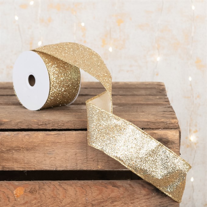 Gold Glitter Christmas Ribbon 2.5"
