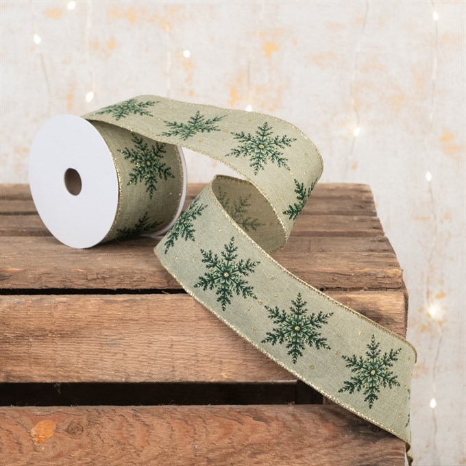 Green Snowflake Christmas Ribbon 2.5"