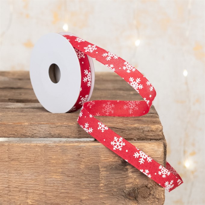 Narrow Red Snowflake Christmas Ribbon