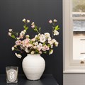 Faux Pink Cherry Blossom in White Rustic Vase