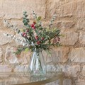 Sparkly Faux Foliage in Ribbed Glass Vase