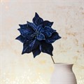 Velvet Luxe Faux Poinsettia Stem Dark Blue