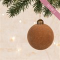 3 Glass Velvet Christmas Baubles Beige