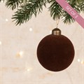 3 Glass Velvet Christmas Baubles Brown