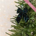 3 Velvet Beaded Bow Hanging Decorations Green