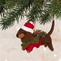 Felt Dachshund in Hat & Scarf Hanging Decoration
