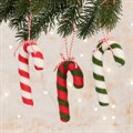 Set of 3 Felt Candy Cane Hanging Decorations