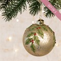 3 Glass Anabelle Gold Holly Christmas Baubles