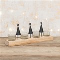 Wooden Candleholder with Black Metal Trees