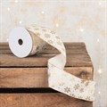 Linen Christmas Ribbon with Gold Snowflakes 2.5"